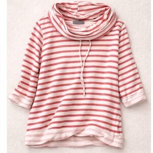 Loveappella Striped Cowl Neck Sweatshirt 3/4 Sleeve Soft Cozy Top Small